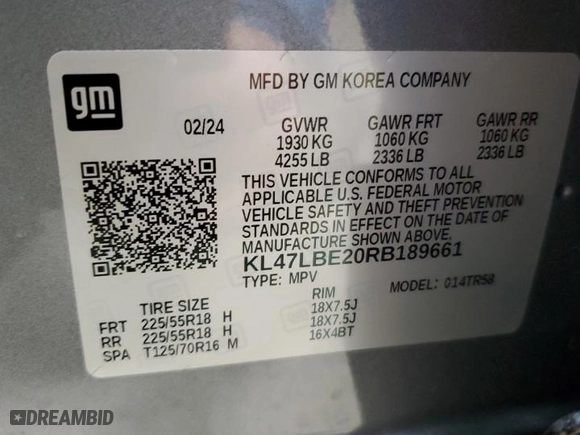 2024 Buick Envista Sport Touring with VIN KL47LBE20RB189661, listed as a Copart auction lot 50958455 with 7,715 mi miles and Salvage Title. Bid and sale history available at carsss.com. Image 13.