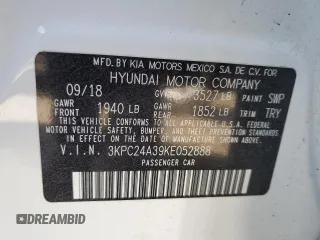 2019 Hyundai Accent SE with VIN 3KPC24A39KE052888, listed as a Copart auction lot 82880054 with 83,663 mi miles and Salvage Title. Bid and sale history available at carsss.com. Image 12.