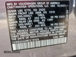 2024 Volkswagen Atlas SEL Premium R-Line with VIN 1V2FE2CA3RC215426, listed as a Copart auction lot 45599575 with 19,705 mi miles and Salvage title. Bid and sale history available at DreamBid. Image 15.