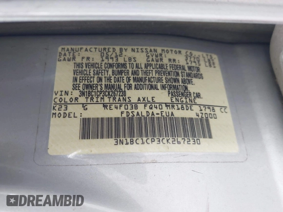 2012 Nissan Versa S z VIN 3N1BC1CP3CK267230, wystawiony jako IAAI lot #42369856 z przebiegiem 200 971 mil mil oraz . Historia ofert i sprzedaży dostępna na DreamBid. Obrazek 9.
