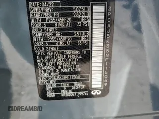 2022 Infiniti QX55 Essential с VIN 3PCAJ5K38NF115069, выставлен на аукционе Copart как лот 87831335 с пробегом 30 940 миль миль и Списание • Salvage title. История ставок и продаж доступна на DreamBid. Изображение 14.