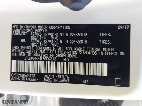 2020 Lexus NX with VIN JTJDARBZ4L5007813, listed as a IAAI auction lot 41988843 with 53,298 mi miles. Bid and sale history available at carsss.com. Image 9.