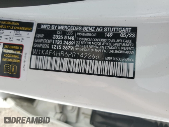 2023 Mercedes-Benz C 300 with VIN W1KAF4HB6PR142266, listed as a Copart auction lot 52414115 with 14,569 mi miles and Salvage Title. Bid and sale history available at DreamBid. Image 14.