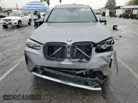 2023 BMW X3 sDrive30i with VIN 5UX43DP08P9S82575, listed as a Copart auction lot 47843655 with 4,696 mi miles and Salvage Title. Bid and sale history available at DreamBid. Image 5.