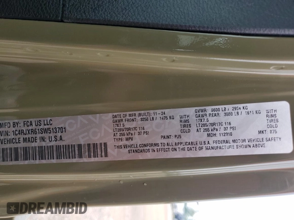 2025 Jeep Wrangler Rubicon with VIN 1C4RJXR61SW513701, listed as a Copart auction lot 59692735 with 4,778 mi miles and Salvage title. Bid and sale history available at DreamBid. Image 12.