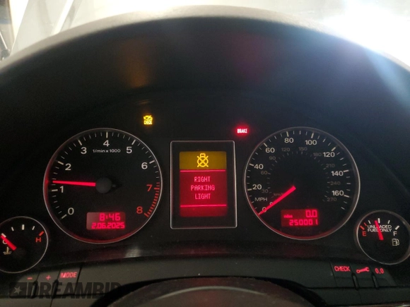 2007 Audi A4 2.0T with VIN WAUAF78E07A157010, listed as a Copart auction lot 43601915 with 250,001 mi miles and Salvage Title. Bid and sale history available at carsss.com. Image 9.