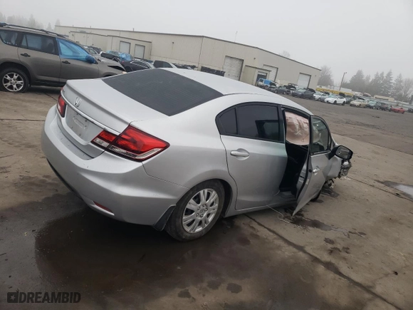 2013 Honda Civic Sdn LX with VIN 19XFB2F51DE265946, listed as a Copart auction lot 84639884 with 0 mi miles and Salvage Title. Bid and sale history available at carsss.com. Image 3.