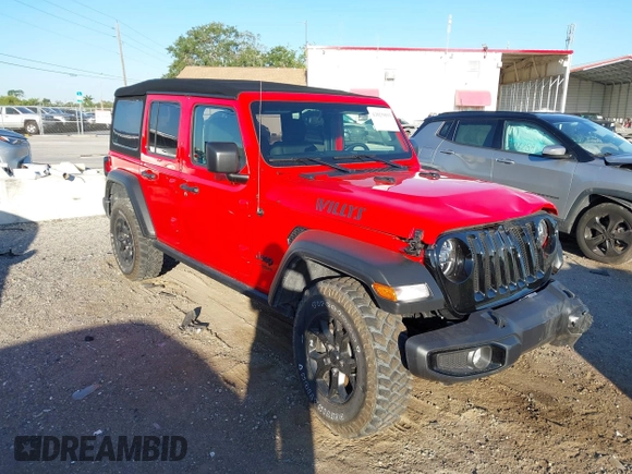2022 Jeep Wrangler Unlimited Willys with VIN 1C4HJXDN3NW129708, listed as a IAAI auction lot 42025893 with 14,548 mi miles and . Bid and sale history available at DreamBid. Image 1.