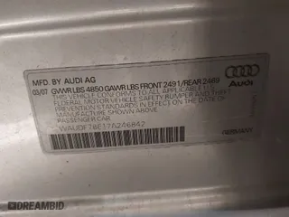 2007 Audi A4 2.0T with VIN WAUDF78E17A246842, listed as a IAAI auction lot 41400953 with 112,734 mi miles. Bid and sale history available at carsss.com. Image 9.