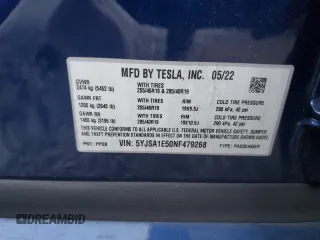 2022 Tesla Model S with VIN 5YJSA1E50NF479268, listed as a Copart auction lot 85481184 with Not provided miles and Non repairable. Bid and sale history available at DreamBid. Image 13.
