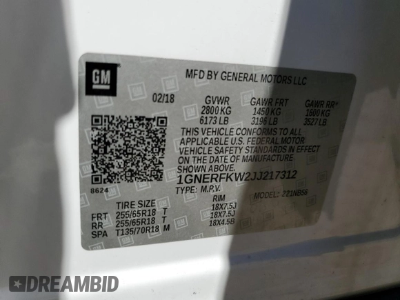 2018 Chevrolet Traverse LS with VIN 1GNERFKW2JJ217312, listed as a Copart auction lot 51320755 with 61,160 mi miles and Salvage Title. Bid and sale history available at DreamBid. Image 16.