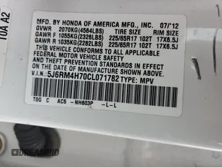 2012 Honda CR-V EX-L with VIN 5J6RM4H70CL071782, listed as a Copart auction lot 63779975 with 129,171 mi miles and Salvage title. Bid and sale history available at DreamBid. Image 13.
