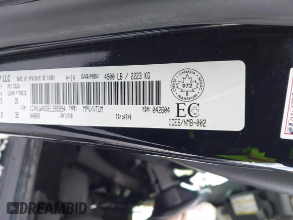 2014 Jeep Wrangler Sport with VIN 1C4AJWAG5EL285994, listed as a IAAI auction lot 41558673 with 98,779 mi miles and . Bid and sale history available at DreamBid. Image 9.