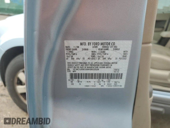 2009 Ford Escape Hybrid z VIN 1FMCU59339KB02529, wystawiony jako Copart lot #54928725 z przebiegiem 169 297 mil mil oraz Szkoda całkowita • Salvage title. Historia ofert i sprzedaży dostępna na DreamBid. Obrazek 14.