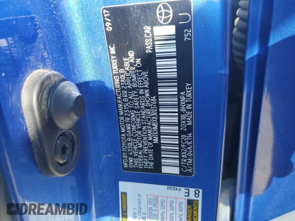 2018 Toyota C-HR XLE with VIN NMTKHMBX8JR037684, listed as a Copart auction lot 50486505 with 103,243 mi miles and Salvage Title. Bid and sale history available at DreamBid. Image 13.