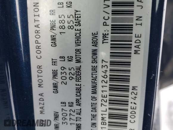 2014 Mazda 3 i Touring with VIN JM1BM1L72E1126437, listed as a Copart auction lot 85980494 with 105,853 mi miles and Salvage Title. Bid and sale history available at DreamBid. Image 13.