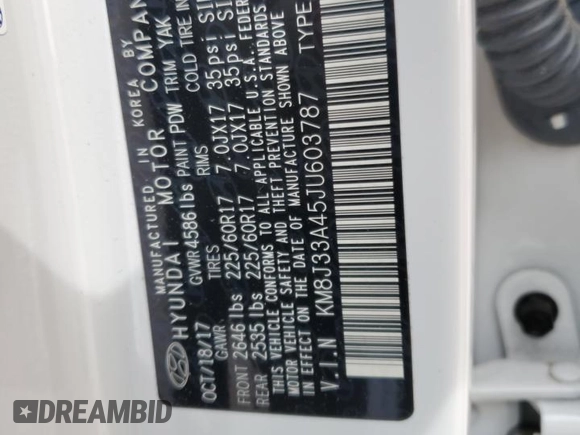 2018 Hyundai Tucson SEL Plus z VIN KM8J33A45JU603787, wystawiony jako Copart lot #56963335 z przebiegiem 32 466 mil mil oraz Szkoda całkowita • Salvage title. Historia ofert i sprzedaży dostępna na DreamBid. Obrazek 13.