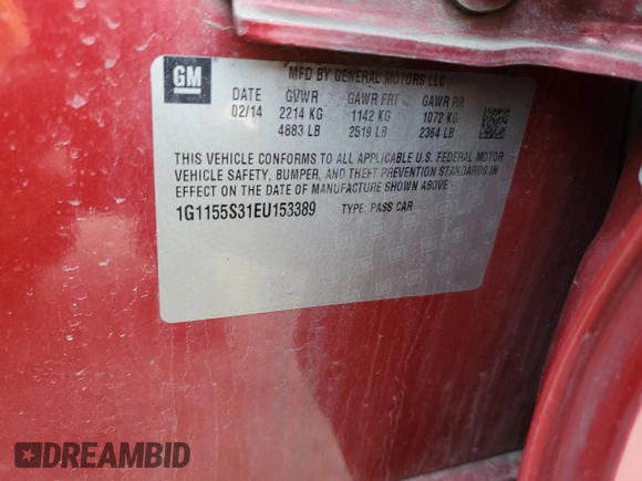 2014 Chevrolet Impala LTZ with VIN 1G1155S31EU153389, listed as a Copart auction lot 55046915 with 201,094 mi miles and Salvage Title. Bid and sale history available at DreamBid. Image 12.
