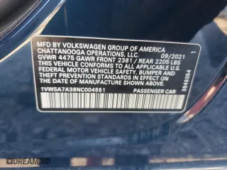 2022 Volkswagen Passat 2.0T SE with VIN 1VWSA7A38NC004551, listed as a Copart auction lot 80852844 with 42,457 mi miles and Salvage Title. Bid and sale history available at carsss.com. Image 14.