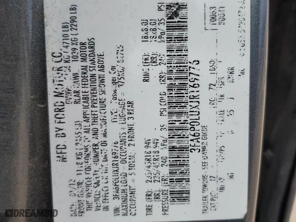 2018 Ford Fusion Hybrid SE with VIN 3FA6P0LUXJR169776, listed as a Copart auction lot 49690755 with 143,142 mi miles and Salvage Title. Bid and sale history available at carsss.com. Image 12.