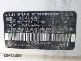 2018 Mitsubishi Outlander ES with VIN JA4AZ3A33JZ009318, listed as a IAAI auction lot 41007583 with 81,507 mi miles and . Bid and sale history available at DreamBid. Image 9.