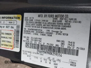 2019 Ford Fusion Titanium with VIN 3FA6P0K9XKR259556, listed as a IAAI auction lot 41823997 with 132,071 mi miles. Bid and sale history available at carsss.com. Image 9.