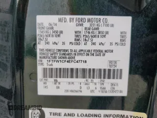 2014 Ford F-150 XL with VIN 1FTFW1CF4EFC47718, listed as a Copart auction lot 47552235 with 316,373 mi miles and Salvage title. Bid and sale history available at DreamBid. Image 12.
