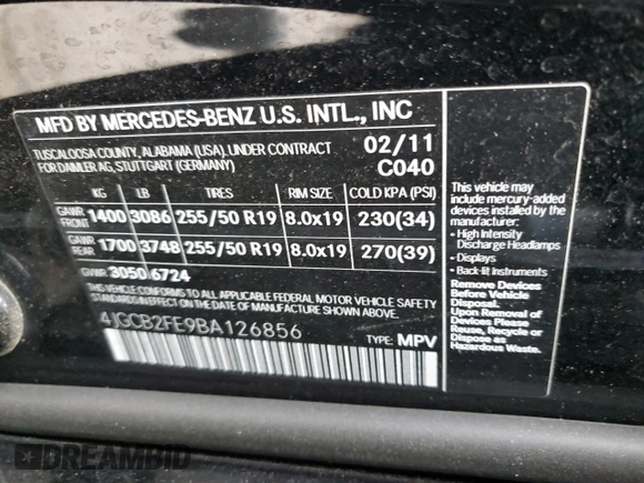 2011 Mercedes-Benz R 350 с VIN 4JGCB2FE9BA126856, выставлен на аукционе Copart как лот 57723975 с пробегом 137 712 миль миль и Чистый • Clean title. История ставок и продаж доступна на DreamBid. Изображение 13.