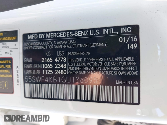 2016 Mercedes-Benz C 300 Luxury with VIN 55SWF4KB1GU136095, listed as a IAAI auction lot 42151655 with 102,583 mi miles and . Bid and sale history available at carsss.com. Image 9.