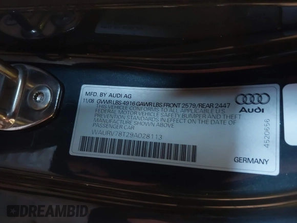 2009 Audi S5 z VIN WAURV78T29A028113, wystawiony jako IAAI lot #41677413 z przebiegiem 138 434 mil mil oraz . Historia ofert i sprzedaży dostępna na DreamBid. Obrazek 9.