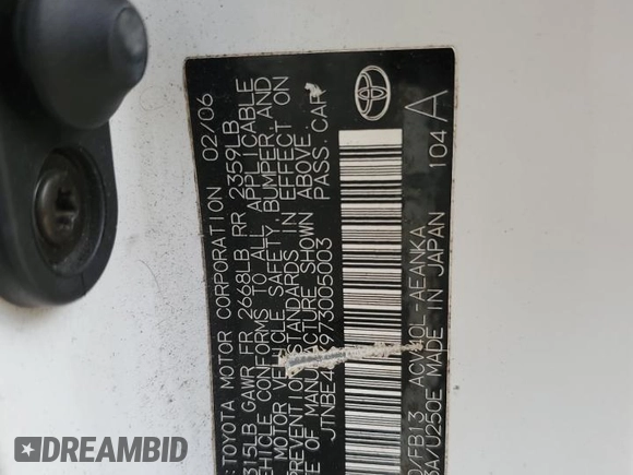2007 Toyota Camry CE with VIN JTNBE46K973005003, listed as a Copart auction lot 50583285 with Not Provided miles and Salvage Title. Bid and sale history available at DreamBid. Image 13.