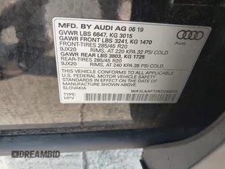 2019 Audi Q7 Premium Plus with VIN WA1LAAF72KD046925, listed as a IAAI auction lot 42023865 with 114,138 mi miles and . Bid and sale history available at DreamBid. Image 9.