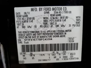 2011 Ford F-150 XL with VIN 1FTFX1ET7BFC43304, listed as a Copart auction lot 51225085 with 119,048 mi miles and Salvage Title. Bid and sale history available at DreamBid. Image 13.