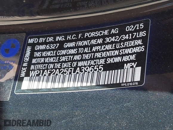 2015 Porsche Cayenne Diesel with VIN WP1AF2A25FLA39655, listed as a IAAI auction lot 41700654 with 127,713 mi miles and . Bid and sale history available at DreamBid. Image 9.