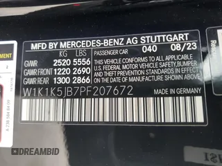 2023 Mercedes-Benz E-Class E 450 with VIN W1K1K5JB7PF207672, listed as a Copart auction lot 47385654 with 735 mi miles and Salvage Title. Bid and sale history available at carsss.com. Image 15.