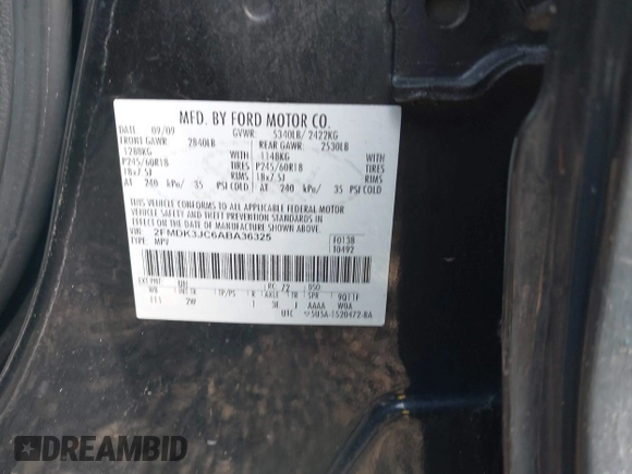 2010 Ford Edge SEL with VIN 2FMDK3JC6ABA36325, listed as a IAAI auction lot 42158558 with 188,957 mi miles. Bid and sale history available at carsss.com. Image 9.