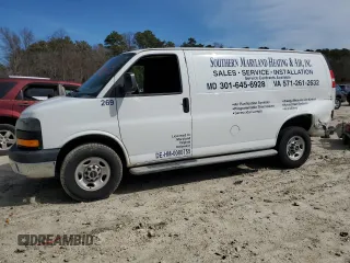 2020 GMC Savana Cargo Van with VIN 1GTW7AFG0L1247517, listed as a Copart auction lot 48102335 with 57,243 mi miles and Salvage Title. Bid and sale history available at carsss.com. Image 1.