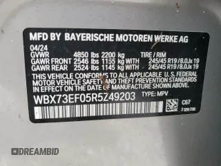 2024 BMW X1 xDrive28i z VIN WBX73EF05R5Z49203, wystawiony jako Copart lot #52685125 z przebiegiem Nie podano mil oraz Nie do naprawy • Non repairable. Historia ofert i sprzedaży dostępna na DreamBid. Obrazek 13.