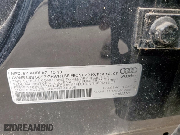 2011 Audi A8 z VIN WAURVAFD2BN005986, wystawiony jako Copart lot #57610145 z przebiegiem Nie podano mil oraz Tytuł czysty. Historia ofert i sprzedaży dostępna na DreamBid. Obrazek 12.