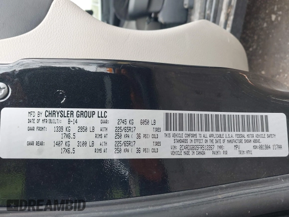 2015 Dodge Grand Caravan American Value with VIN 2C4RDGBG5FR512267, listed as a IAAI auction lot 41923200 with 154,234 mi miles and . Bid and sale history available at DreamBid. Image 9.