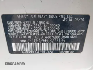 2016 Subaru Impreza Special Sports Premium с VIN JF1GPAP66G8277196, выставлен на аукционе IAAI как лот 41706425 с пробегом Не указан миль и . История ставок и продаж доступна на DreamBid. Изображение 9.