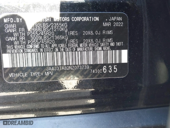 2022 Mitsubishi Outlander ES with VIN JA4J3TA82NZ073739, listed as a IAAI auction lot 41901335 with 82,012 mi miles. Bid and sale history available at carsss.com. Image 9.