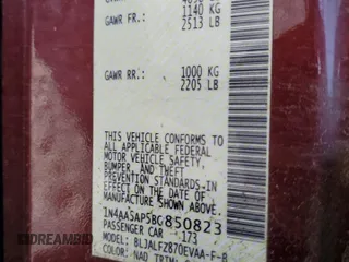 2011 Nissan Maxima SV with VIN 1N4AA5AP5BC850823, listed as a Copart auction lot 60701225 with 78,584 mi miles and Salvage title. Bid and sale history available at DreamBid. Image 12.