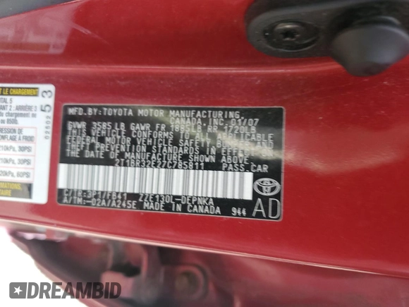 2007 Toyota Corolla CE z VIN 2T1BR32E27C785811, wystawiony jako Copart lot #61403455 z przebiegiem 114 255 mil mil oraz Szkoda całkowita • Salvage title. Historia ofert i sprzedaży dostępna na DreamBid. Obrazek 12.