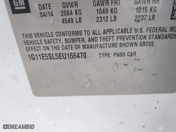 2014 Chevrolet Malibu LT with VIN 1G11E5SL5EU166470, listed as a IAAI auction lot 41974121 with 236,088 mi miles. Bid and sale history available at carsss.com. Image 9.