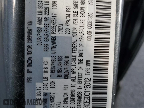 2013 Mazda CX-5 Touring with VIN JM3KE4CE2D0115012, listed as a Copart auction lot 49902355 with 239,562 mi miles and Salvage Title. Bid and sale history available at DreamBid. Image 13.