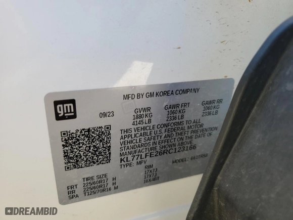 2024 Chevrolet Trax LS with VIN KL77LFE26RC123166, listed as a Copart auction lot 89300375 with 19,265 mi miles and Salvage Title. Bid and sale history available at carsss.com. Image 15.