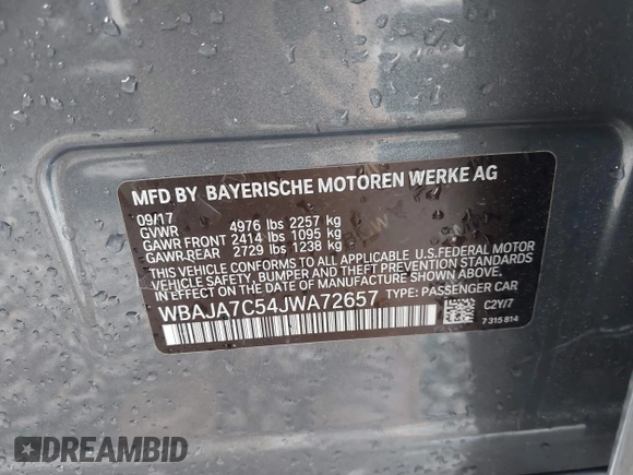 2018 BMW 5 Series 530i xDrive with VIN WBAJA7C54JWA72657, listed as a IAAI auction lot 41821105 with 48,033 mi miles. Bid and sale history available at carsss.com. Image 9.