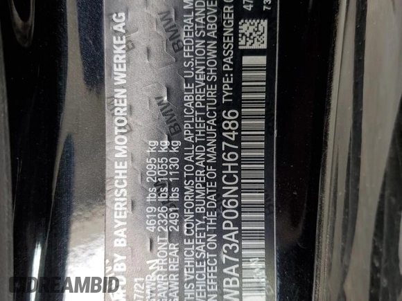 2022 BMW 4 Series 430i xDrive with VIN WBA73AP06NCH67486, listed as a Copart auction lot 51782045 with Not Provided miles and Salvage Title. Bid and sale history available at DreamBid. Image 14.