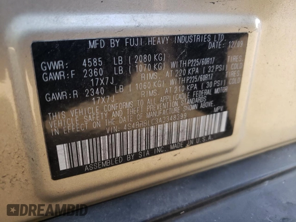 2010 Subaru Outback Limited Power Moon с VIN 4S4BRBLC3A3348399, выставлен на аукционе Copart как лот 47088645 с пробегом 78 051 миль миль и Списание • Salvage title. История ставок и продаж доступна на DreamBid. Изображение 13.